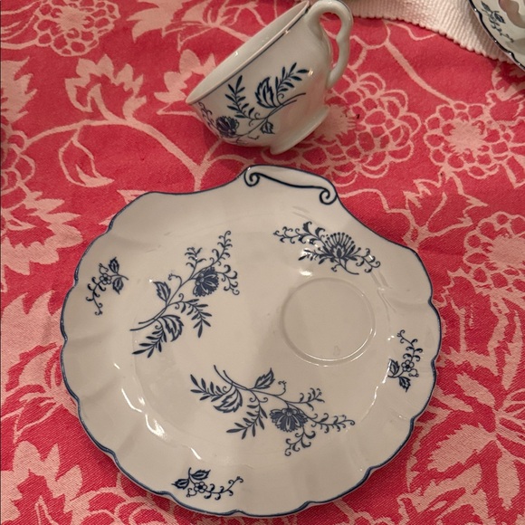 Dresden 1957 Blue Floral scalloped plates and cups. Plates are scalloped 4 sets